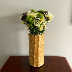 Vintage Wicker + Glass Flower Vase